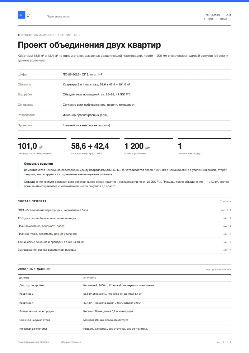 Объединение двух квартир: проект