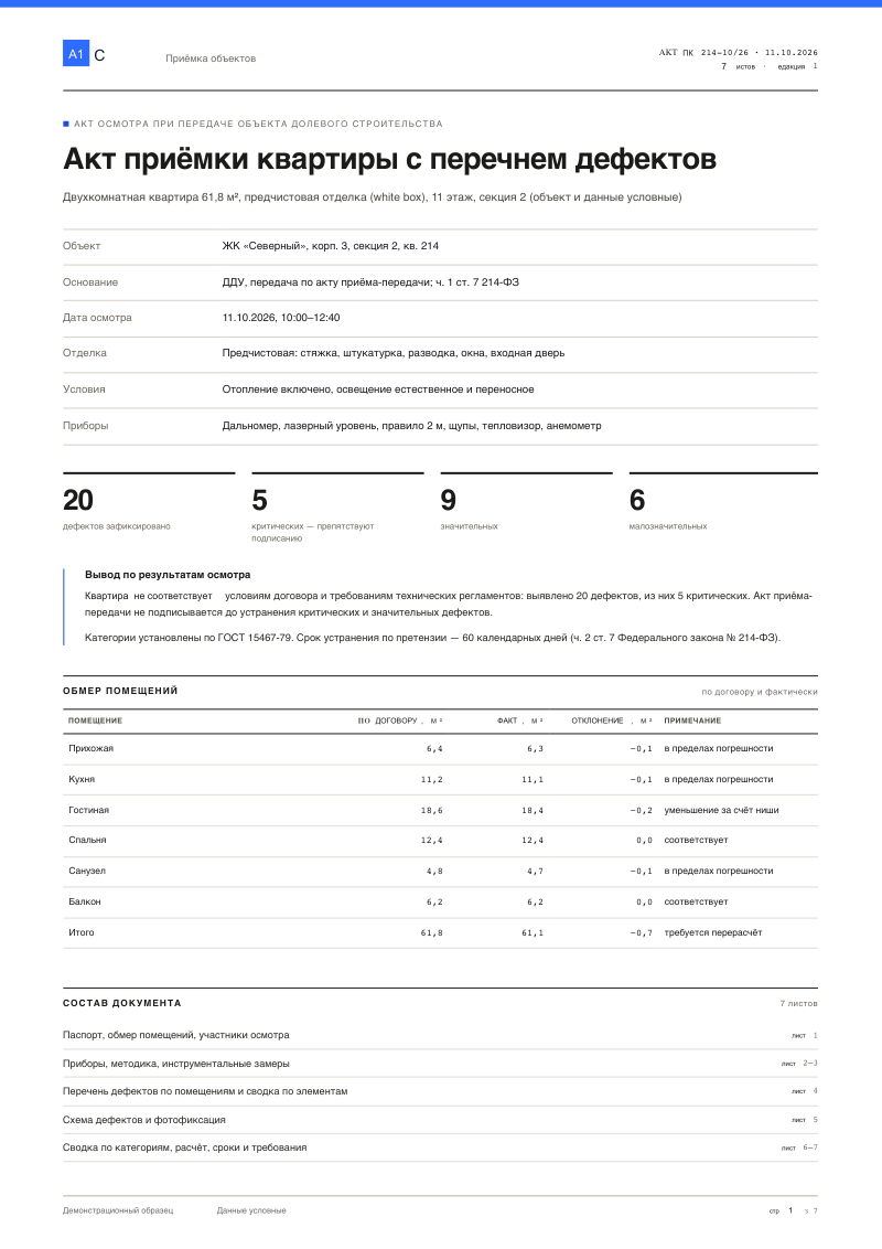 Приёмка квартиры: акт и перечень дефектов