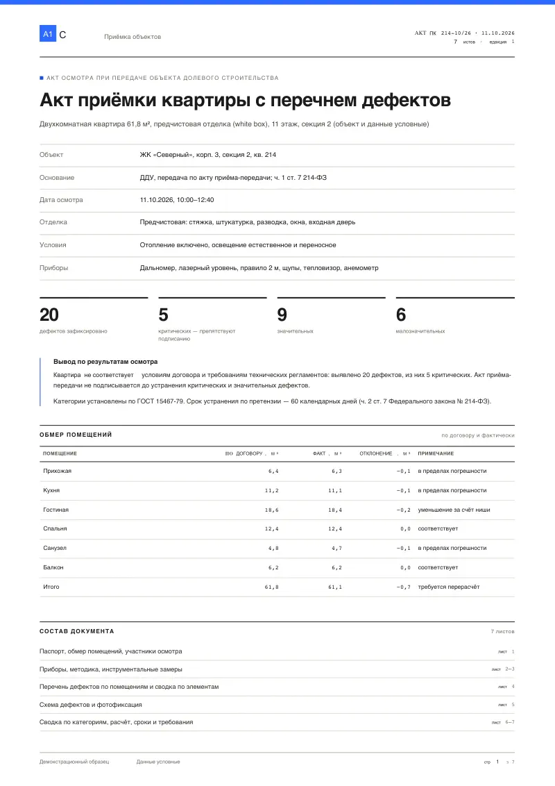 Приёмка квартиры: акт и перечень дефектов
