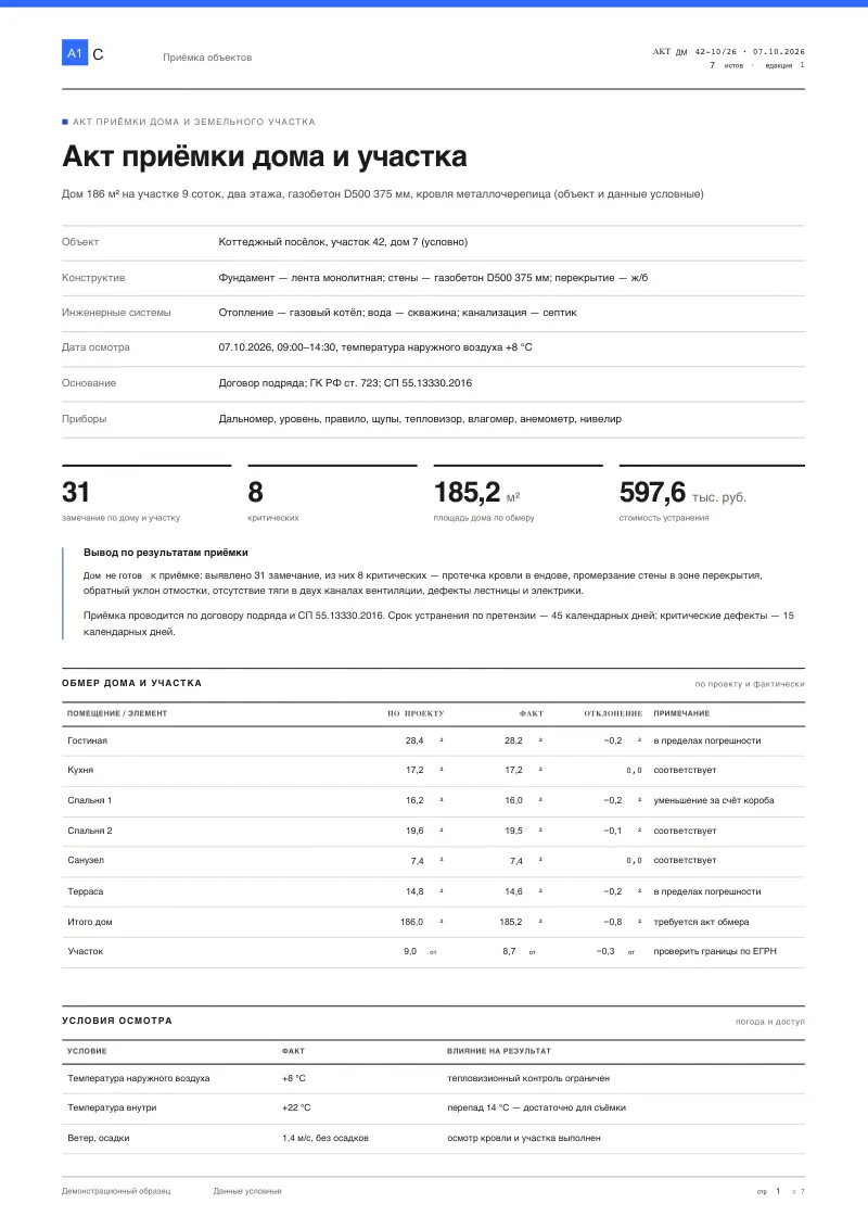 Приёмка дома с участком: акт