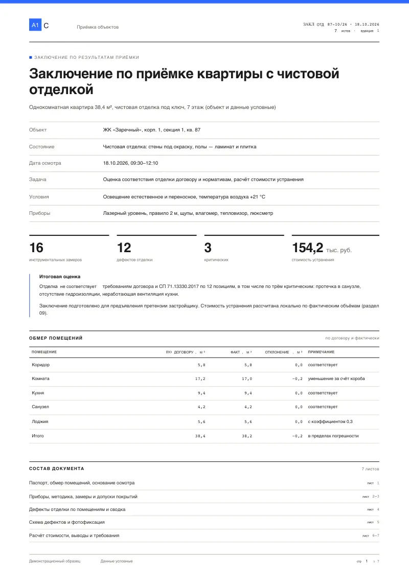 Квартира с отделкой: заключение по итогам приёмки
