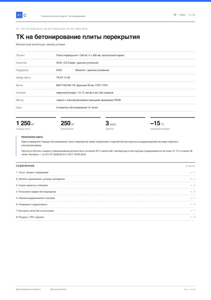 Техкарта (ТК): бетонирование перекрытия