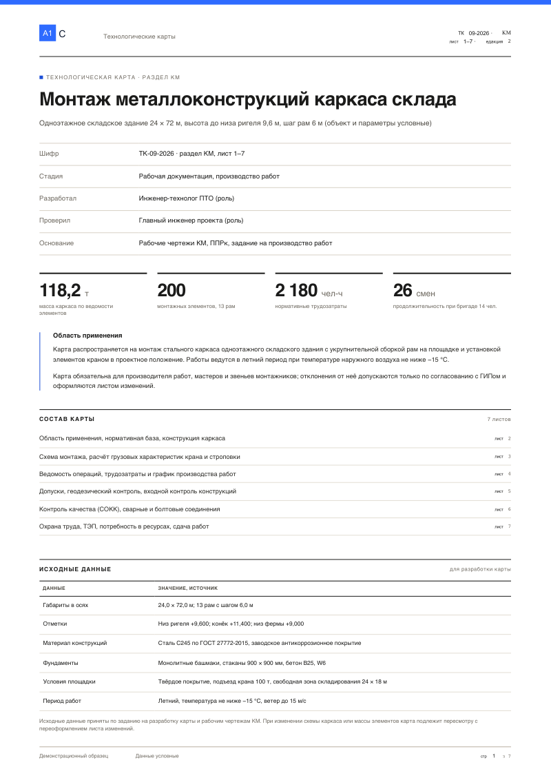 Техкарта (ТК): монтаж металлического каркаса